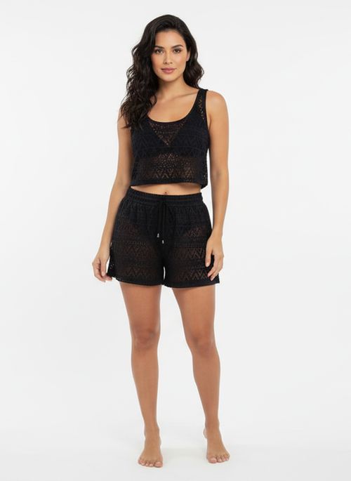 Shorts Saída Praia Feminina Renda Vazada Preto