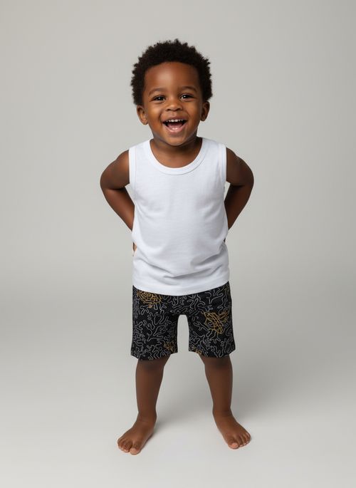 Conjunto Regata Shorts Infantil Menino Branca Fundo do Mar