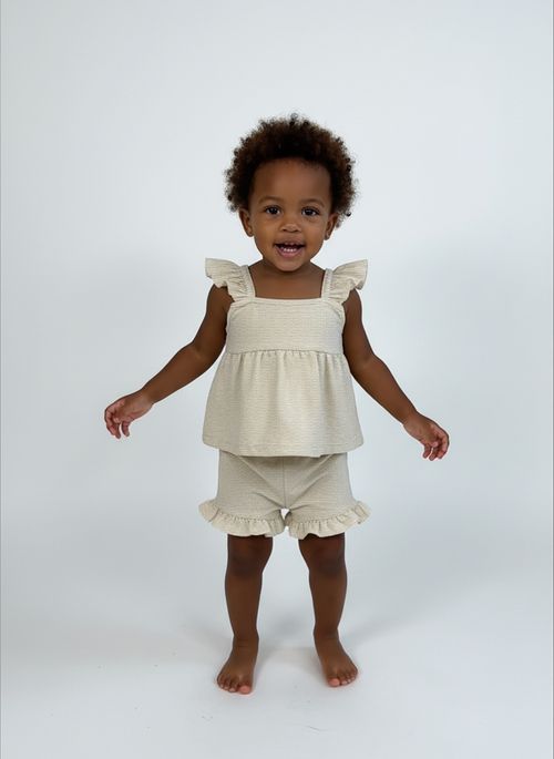 Conjunto Infantil Menina Dourado Bebê Ribana com Babados e Lurex