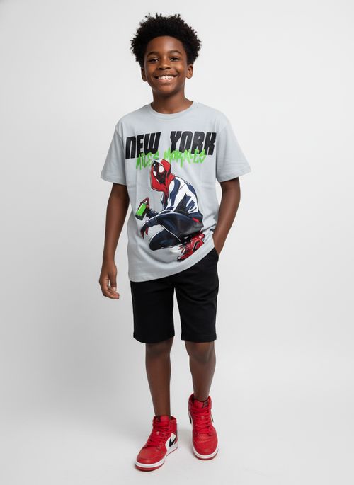 Camiseta Infantil Menino Cinza Azulado Homem-Aranha