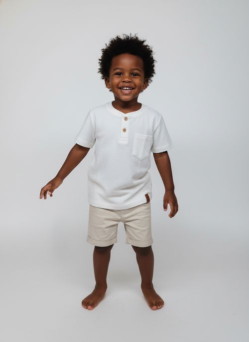 Blusa Polo Infantil Menino Off White Gola Padre Texturizada
