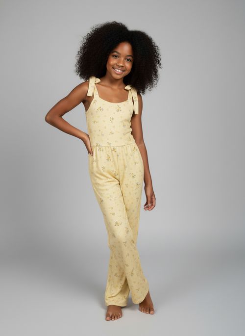 Macacão Infantil Menina Amarelo Sol Floral