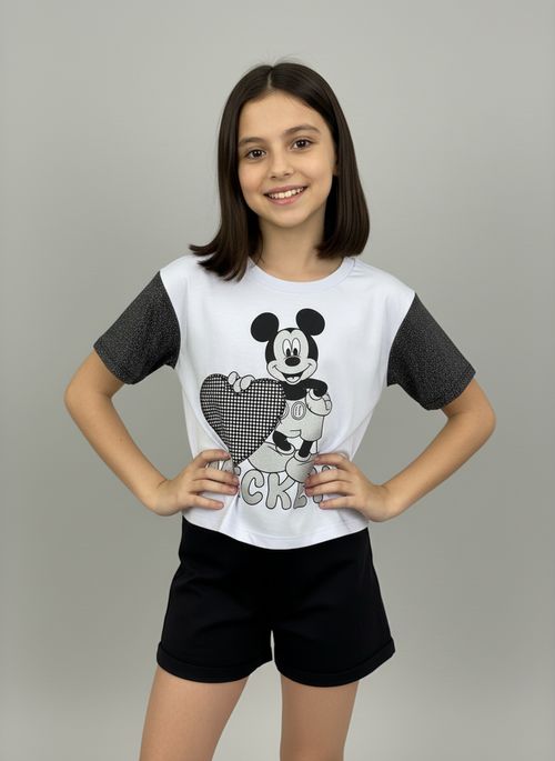 Blusa Infantil Menina Off White Juvenil Mickey Coração Xadrez