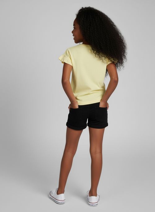 Blusa Infantil Menina Amarelo Claro Margarida Paetê