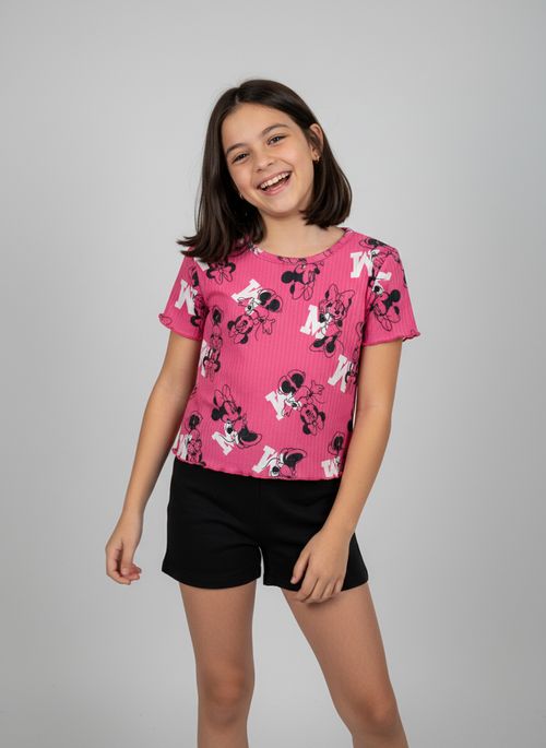 Blusa Infantil Menina Rosa Neon Minnie Mouse