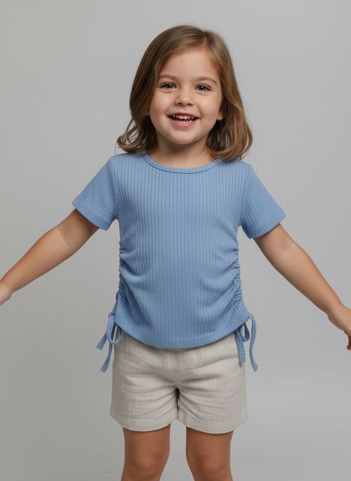 Blusa Infantil Menina Azul Celeste Canelada Colissê
