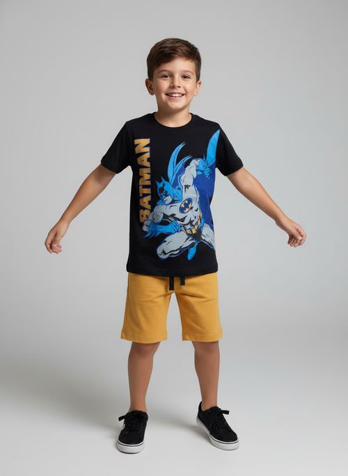 Conjunto Infantil Menino Preto e Amarelo Estampa Batman