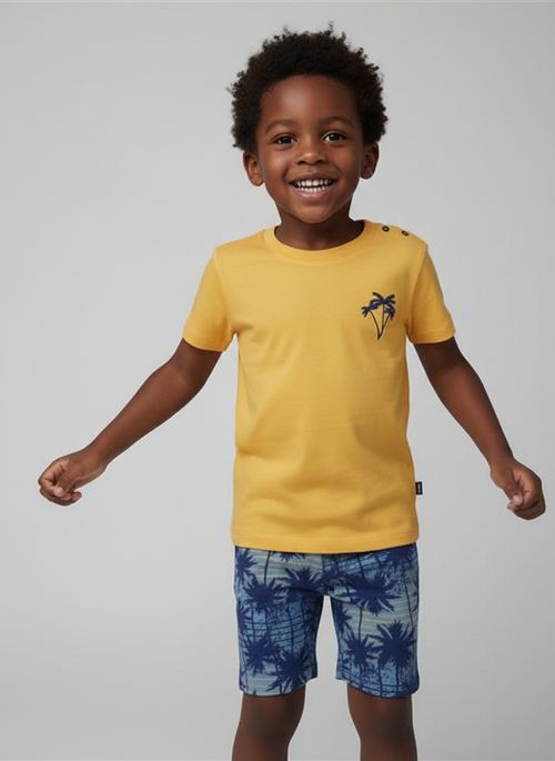 Conjunto Infantil Menina Amarelo Azul Coqueiro Estampado