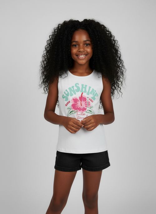 Regata Infantil Menina Branca Sunshine Hibisco Tropical