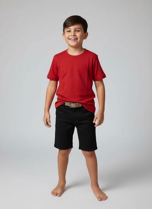 Camiseta Infantil Vermelha Vibrante Malha Texturizada