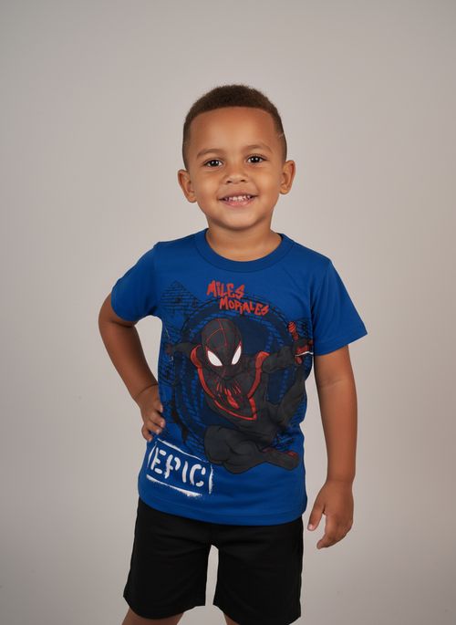 Camiseta Infantil Menino Azul Épica Miles Morales Spider-Man