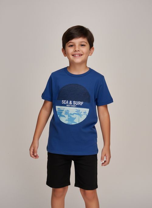 Camiseta Infantil Menino Azul Oceano Estampa Sea & Surf