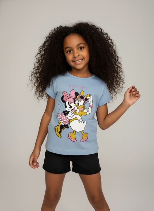 Blusa Infantil Menina Azul Claro Infantil Minnie e Margarida