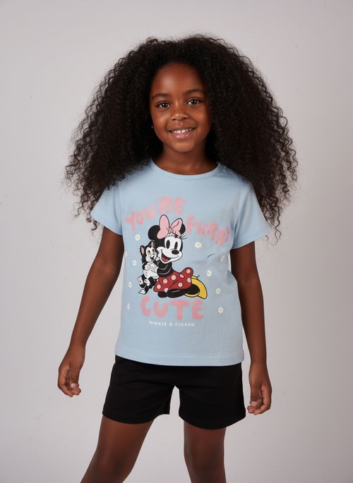 Blusa Infantil Menina Azul Claro Infantil Minnie e Figaro