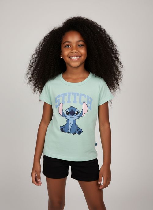 Blusa Infantil Menina Verde Menta Estampa Stitch