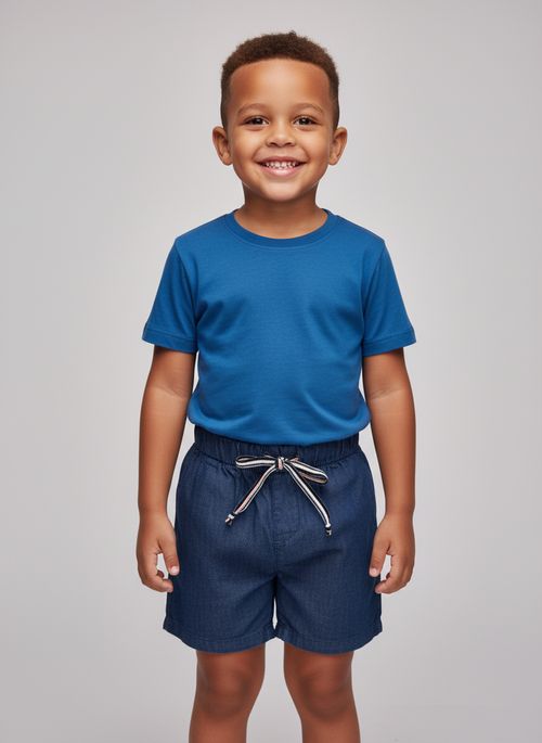 Bermuda Jeans Infantil Menino Azul Escuro Cadarço Listrado