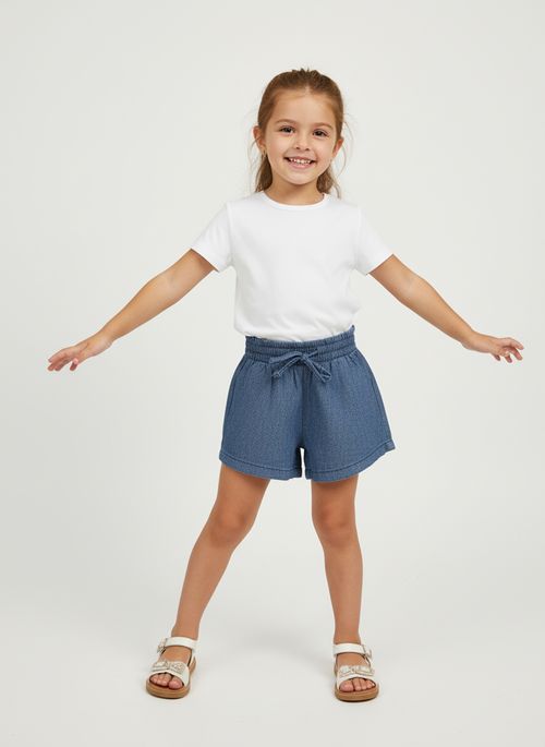Short Jeans Infantil Menina Azul Conforto Cós Elástico