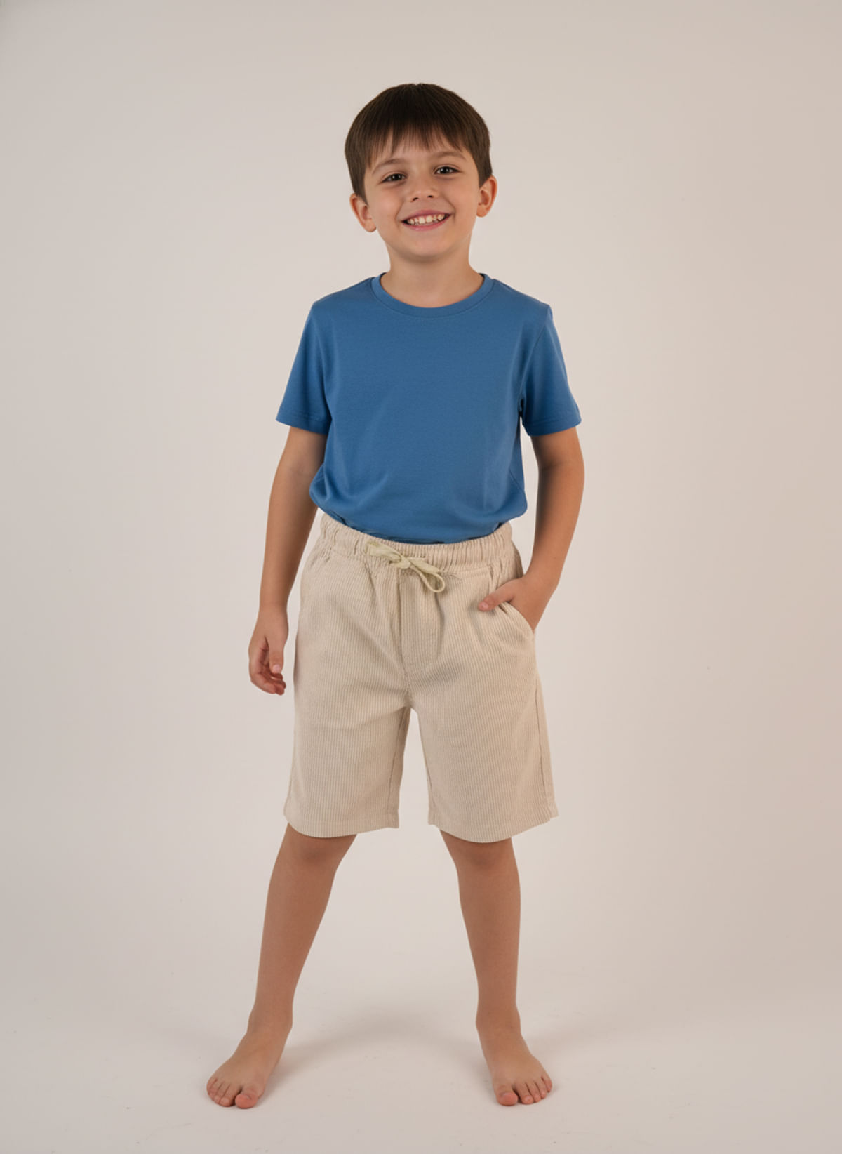 Shorts Infantil Menina Bege Claro Listrado - imagem 1