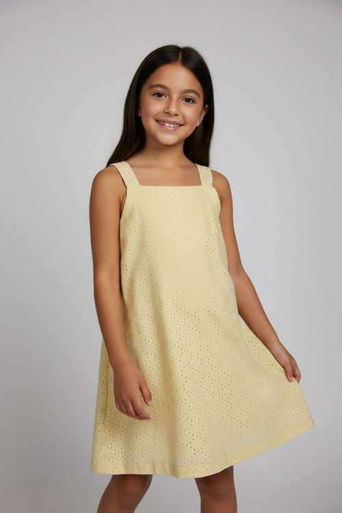 Vestido Infantil Menina Amarelo Laise Perfurado