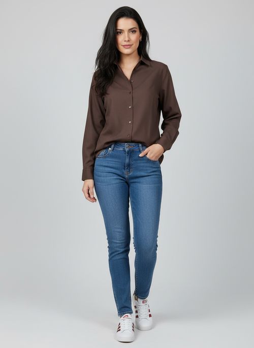 Camisa de Linho Manga Longa Masculina Marrom Escuro