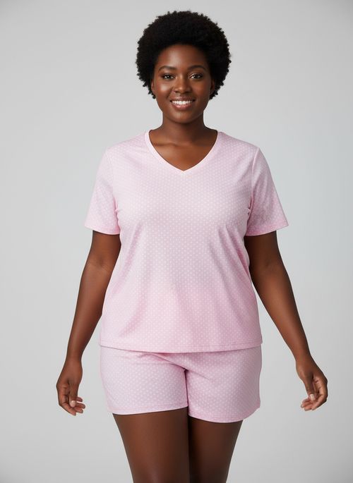 Pijama Blusa e Shorts Feminino Rosa Poá