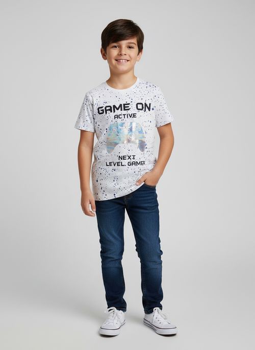 Camiseta Infantil Menino Off-white Estampa Controle Gamer