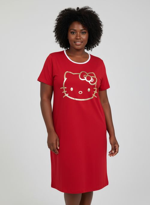 Camisola Feminina Vermelha Estampa Hello Kitty Dourada