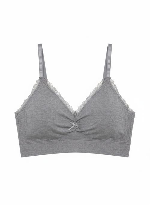 Sutiã Feminino Cinza Mescla Renda Delicada e Laço