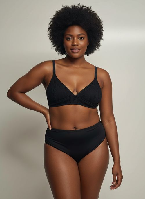 Biquíni Feminino Preto Crochê Texturizado Top Triângulo