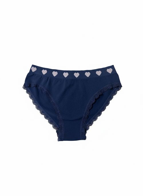 Calcinha Feminina Azul Marinho Corações Renda