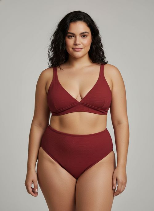 Biquíni Feminino Vinho Canelado Decote V
