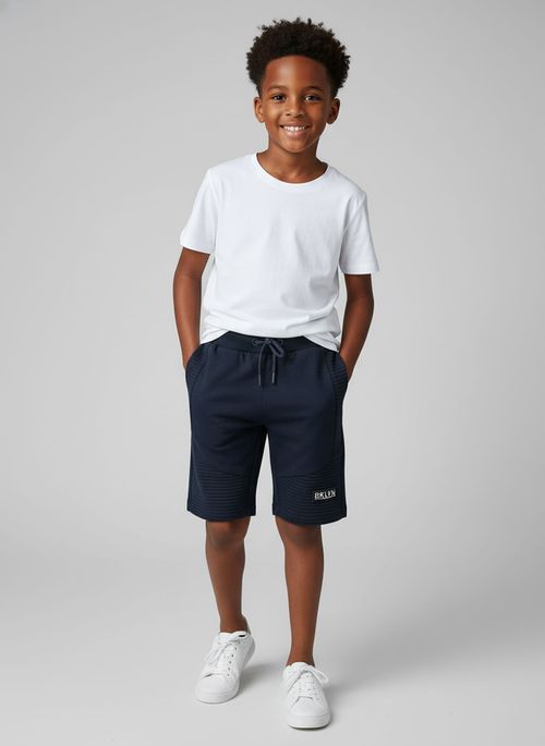 Bermuda Moletom Infantil Menino Azul Marinho Recortes Canelados