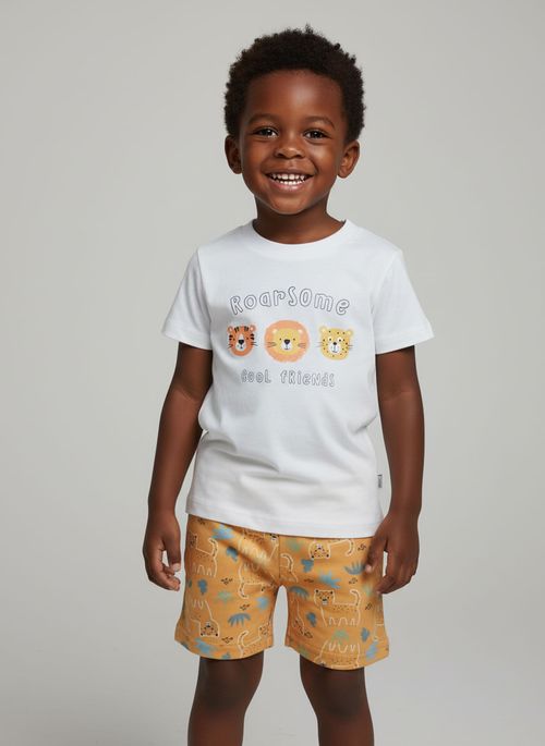 Conjunto Infantil Menino Off White Roarsome Amigos da Selva Safari