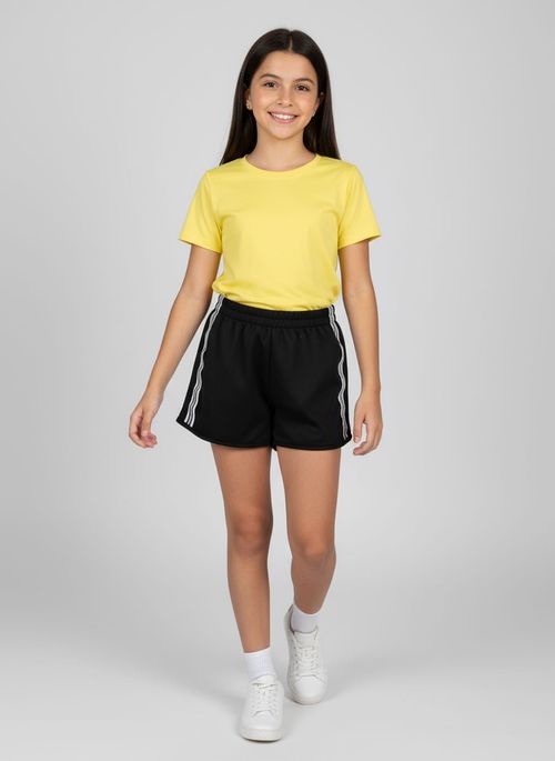 Short Runner Juvenil Menino Preto Listras Brancas Laterais