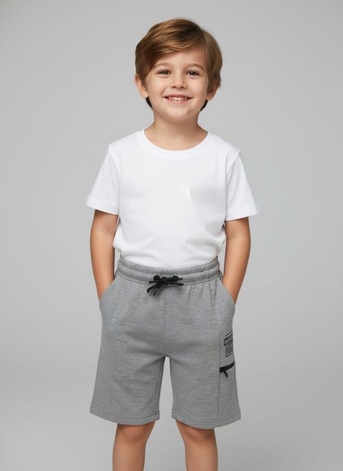 Bermuda Infantil Menino Cinza Claro com Cordão e Bolso Zíper