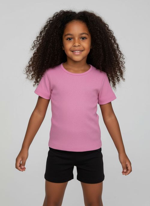 Blusa Canelada Infantil Menina Rosa Médio