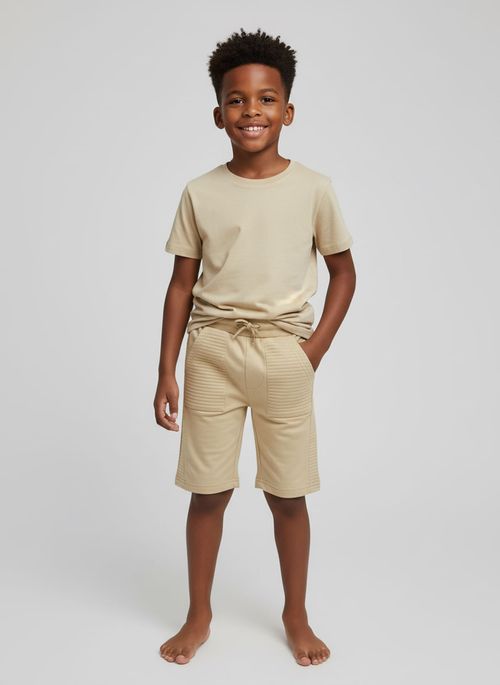 Bermuda Infantil Menino Bege Claro Juvenil Acolchoada