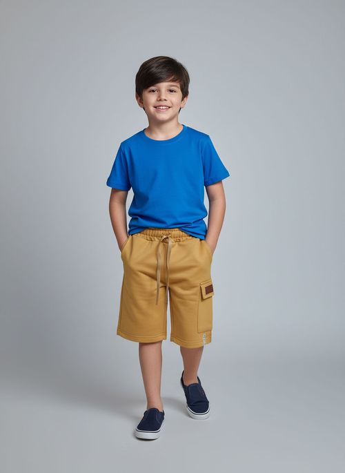 Bermuda Cargo de Moletom Infantil Menino Amarelo Mostarda