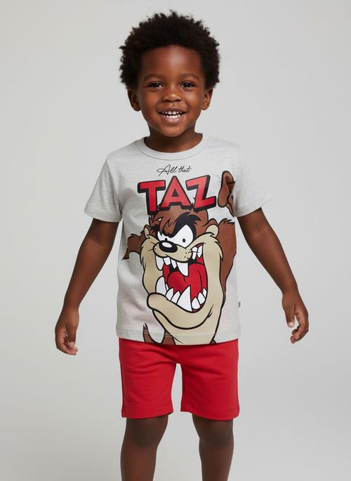 Conjunto Infantil Menino Cinza Mescla/Vermelho Taz Mania