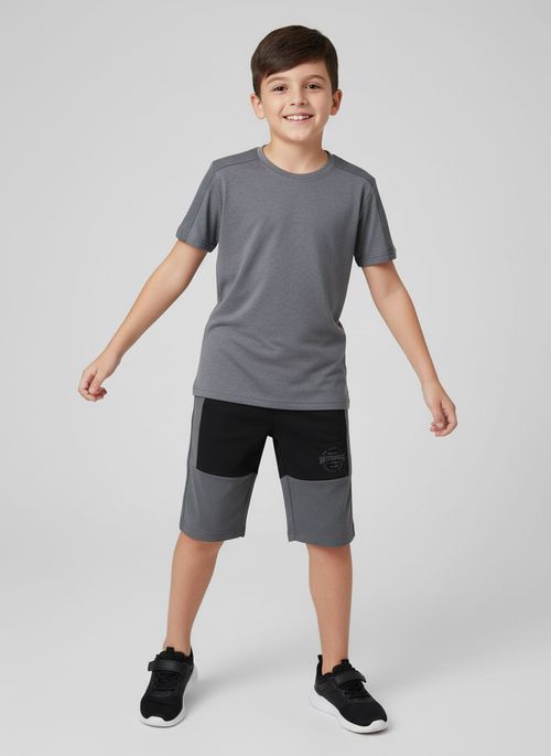 Bermuda Infantil Menino Cinza e Preto Estampa Circular