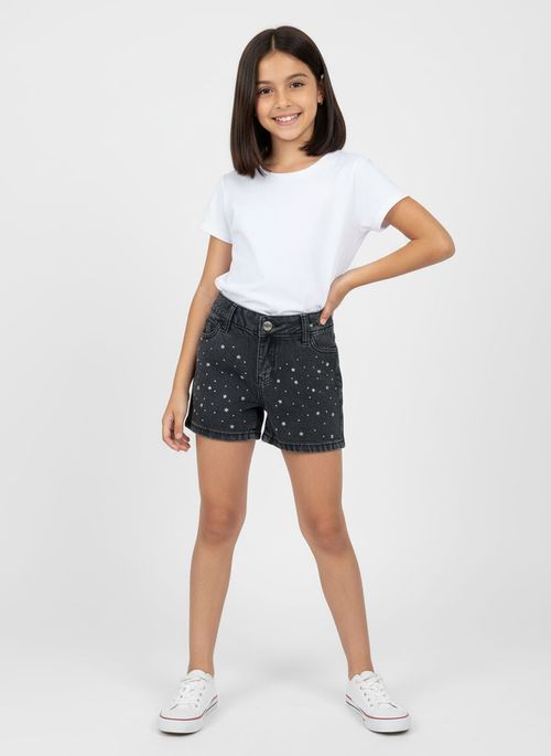Shorts Jeans Infantil Menina Preto Estonado Juvenil