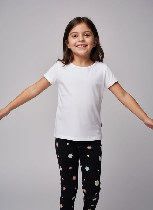 Legging Infantil Menina Preta Flores e Corações