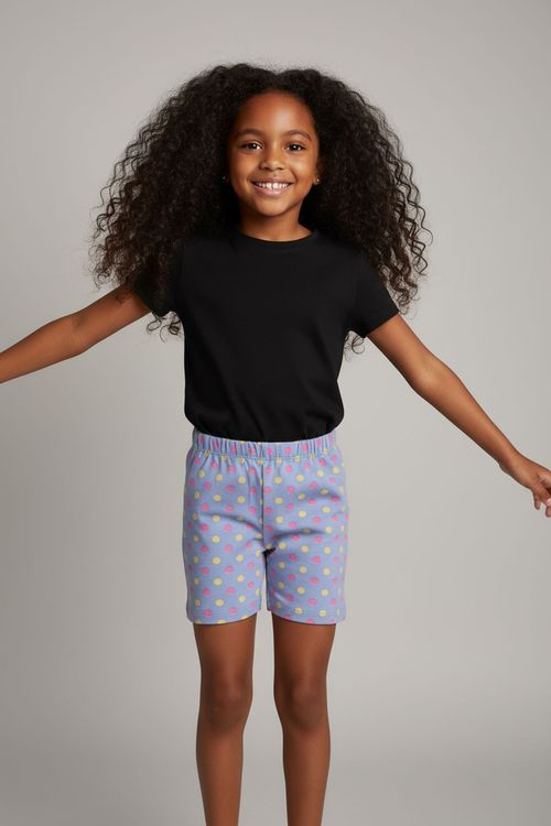 Shorts Infantil Menina Azul Claro Poá Colorido