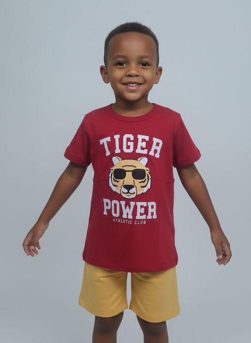 Conjunto Infantil Menino Vermelho e Amarelo 4-8 Anos Bichinhos