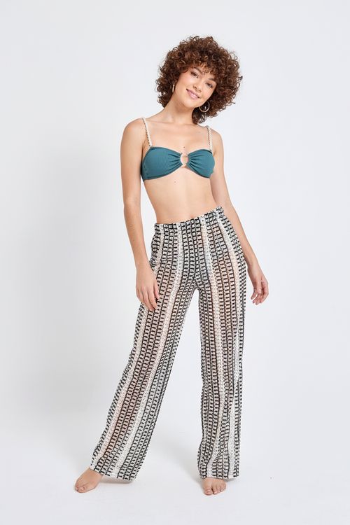 Calça Pantalona Feminina Estampada Geométrica