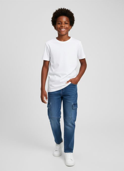Calça Jeans Cargo Infantil Menino Azul Claro Juvenil