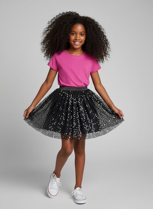Saia Infantil Menina Preta Paetês Cintilantes