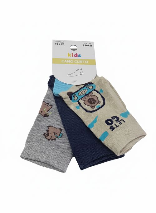 Meias Infantil Menino Cores Sortidas Estampa Capivara Urso 19-23