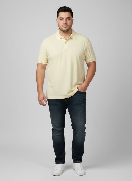 Polo Masculina Amarelo Suave Bordado