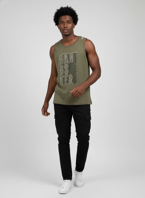 Regata Masculina Verde Oliva Estampa Gangster
